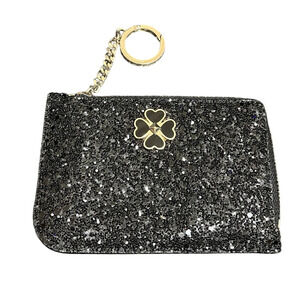KATE‎ SPADE NEW YORK ODETTE SMALL L-ZIP BLACK GLITTER CARD HOLDER